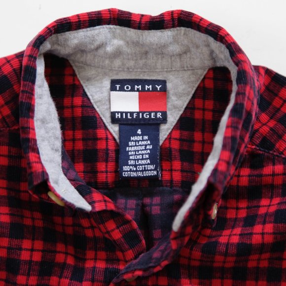 Vintage Tommy Hilfiger Corduroy Plaid Gingham Collared Button Down Shirt, Kids 4 - Picture 4 of 6